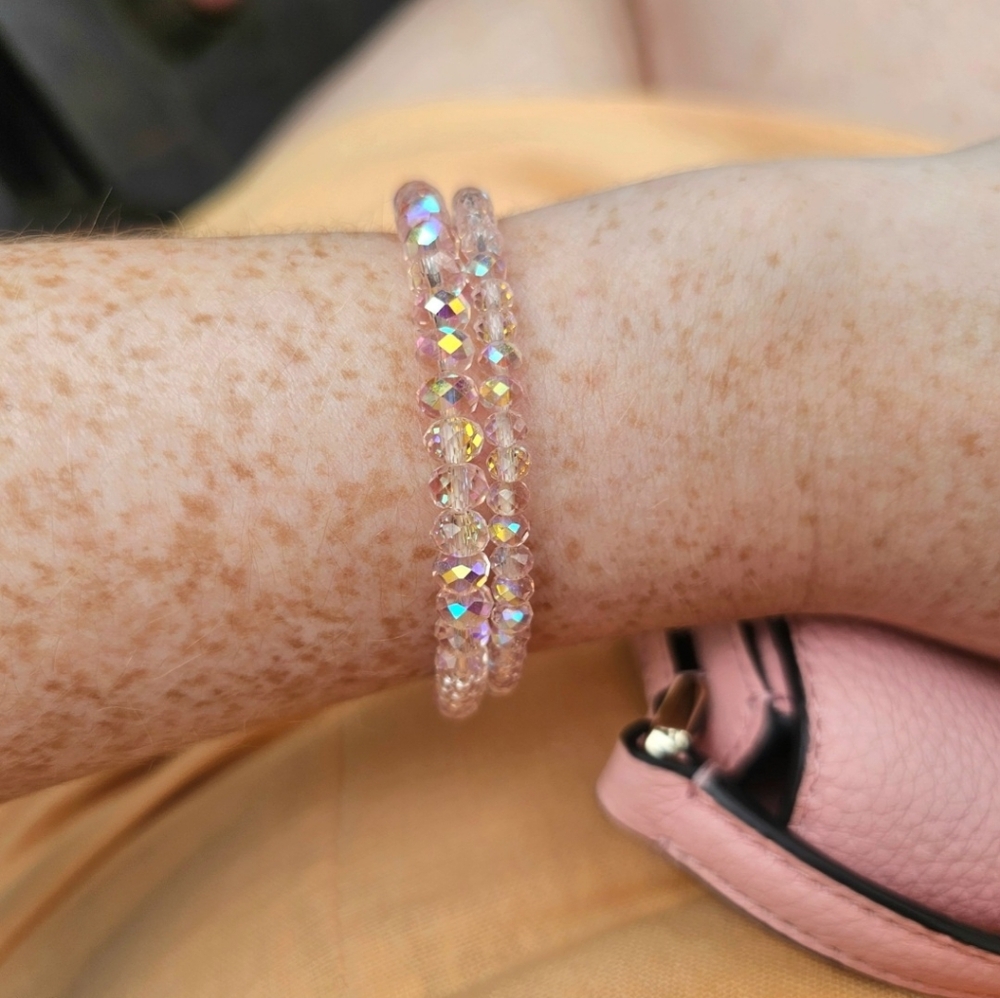 Pink Champagne Sparkle Beaded Bracelet Set